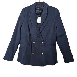 NEW Banana Republic 4 Navy Blue Double Breasted Blazer Career Academia Gold